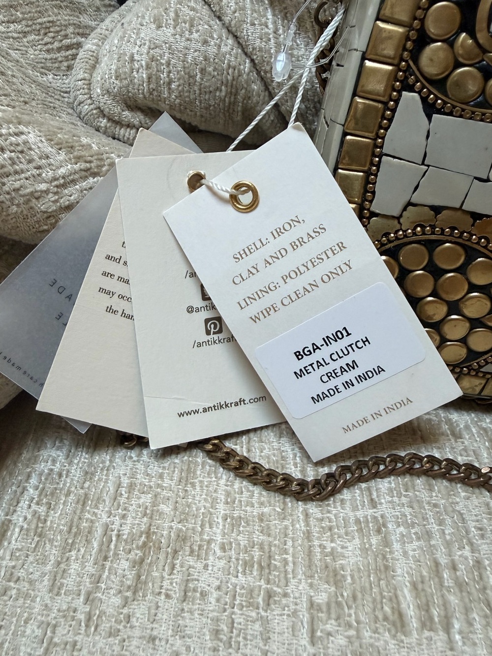 Antik Kraft Chic Gold and White Mosaic Clutch NWT - Picture 8 of 9
